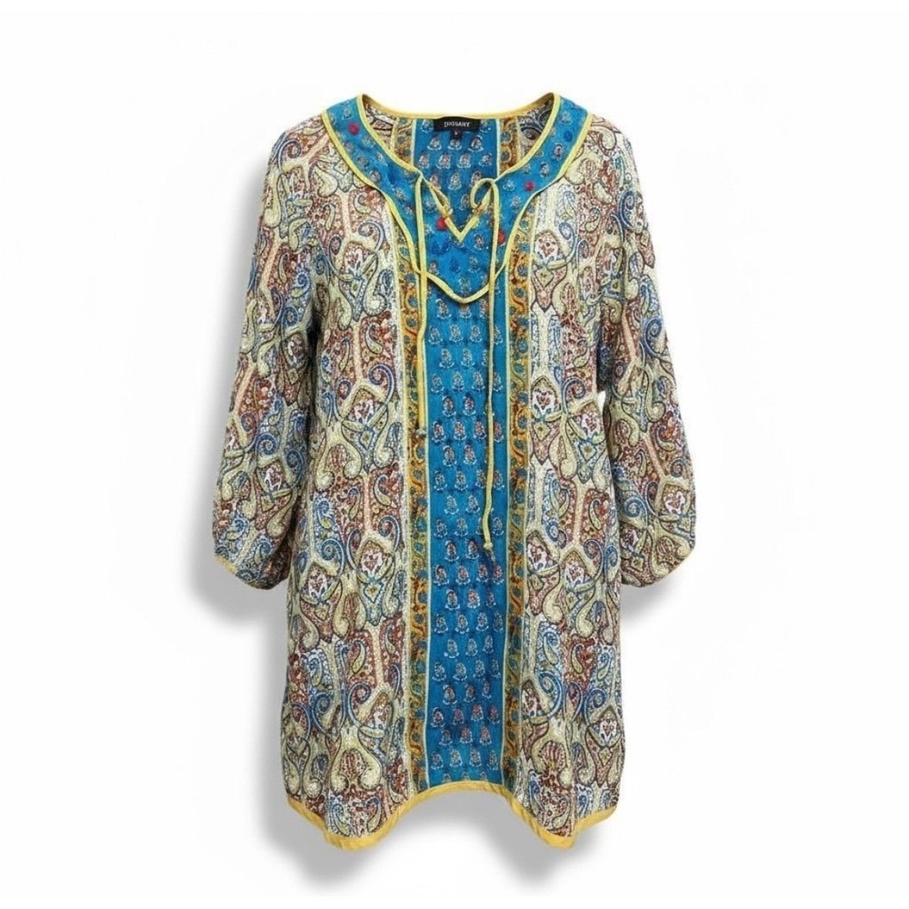 Tolani Bohemian Paisley Tunic Top Small Silk Women Embroidered Charms Festival